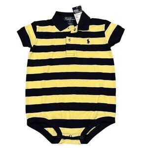 POLO RALPH LAUREN Short Sleeve Yellow And Blue Striped Bodysuit Size 18M NWT